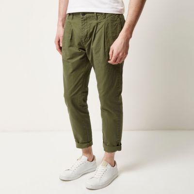 Khaki green slim chino trousers